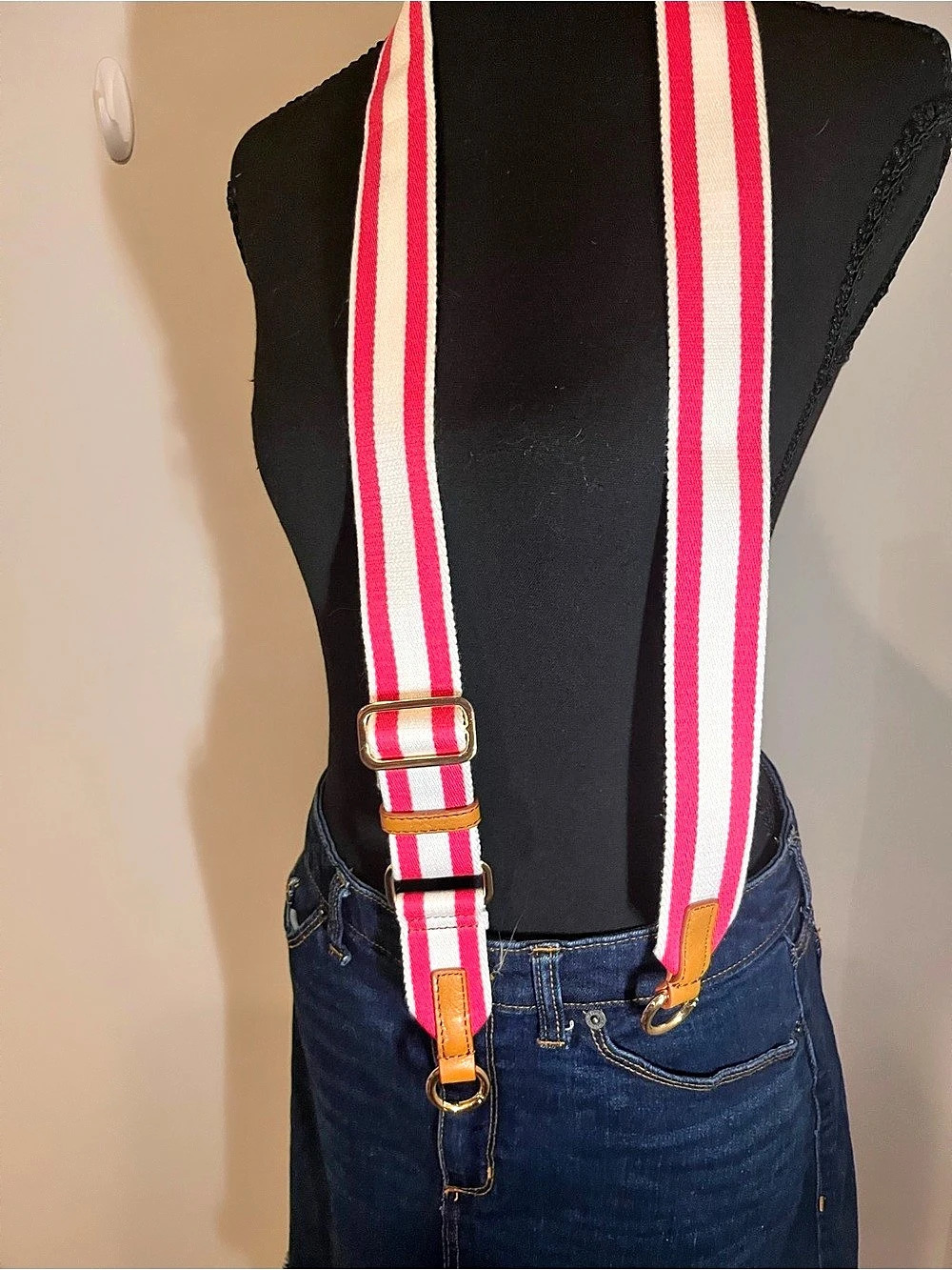 Pink & White Striped Suspenders